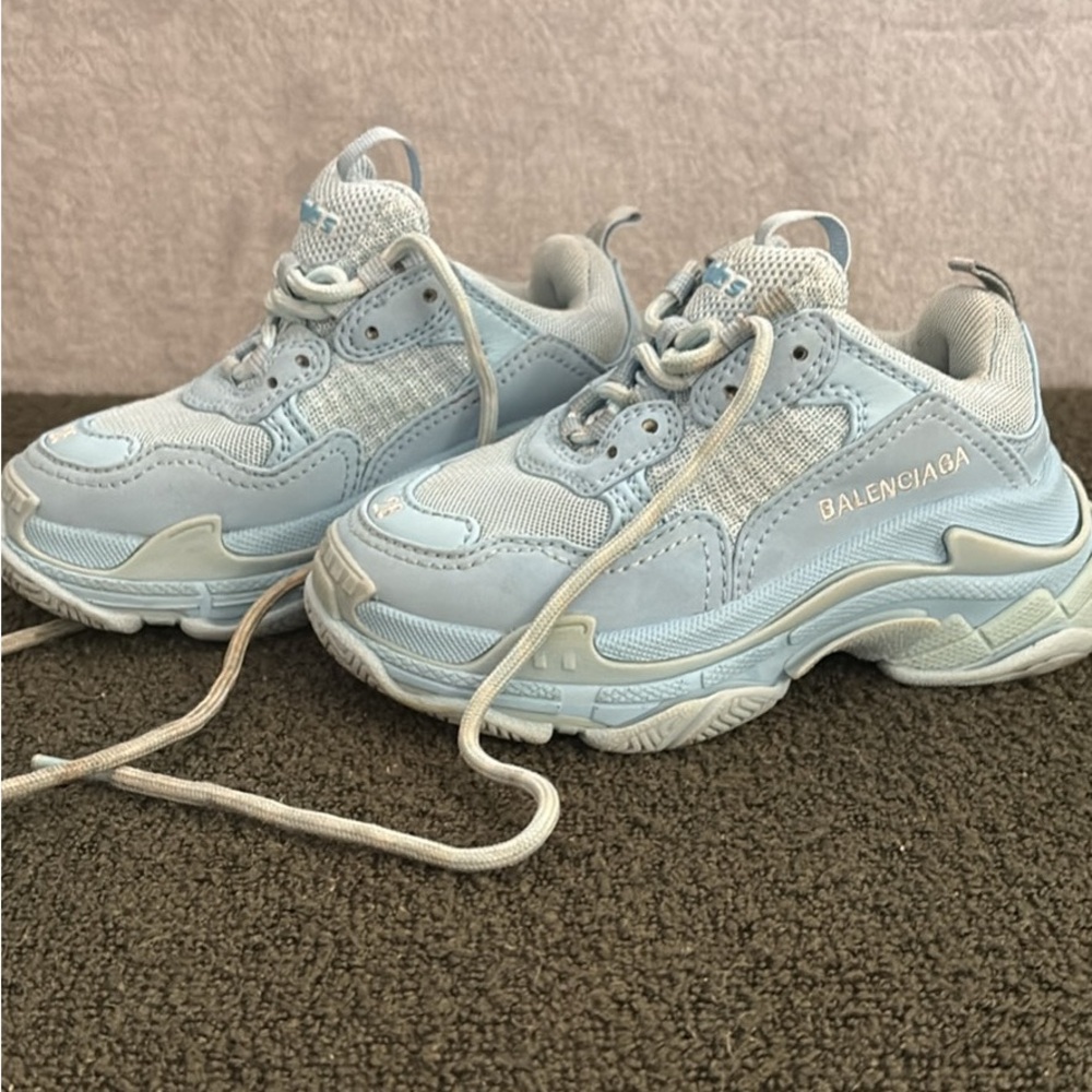 Kids Balenciaga Sky Blue Triple S Sneakers